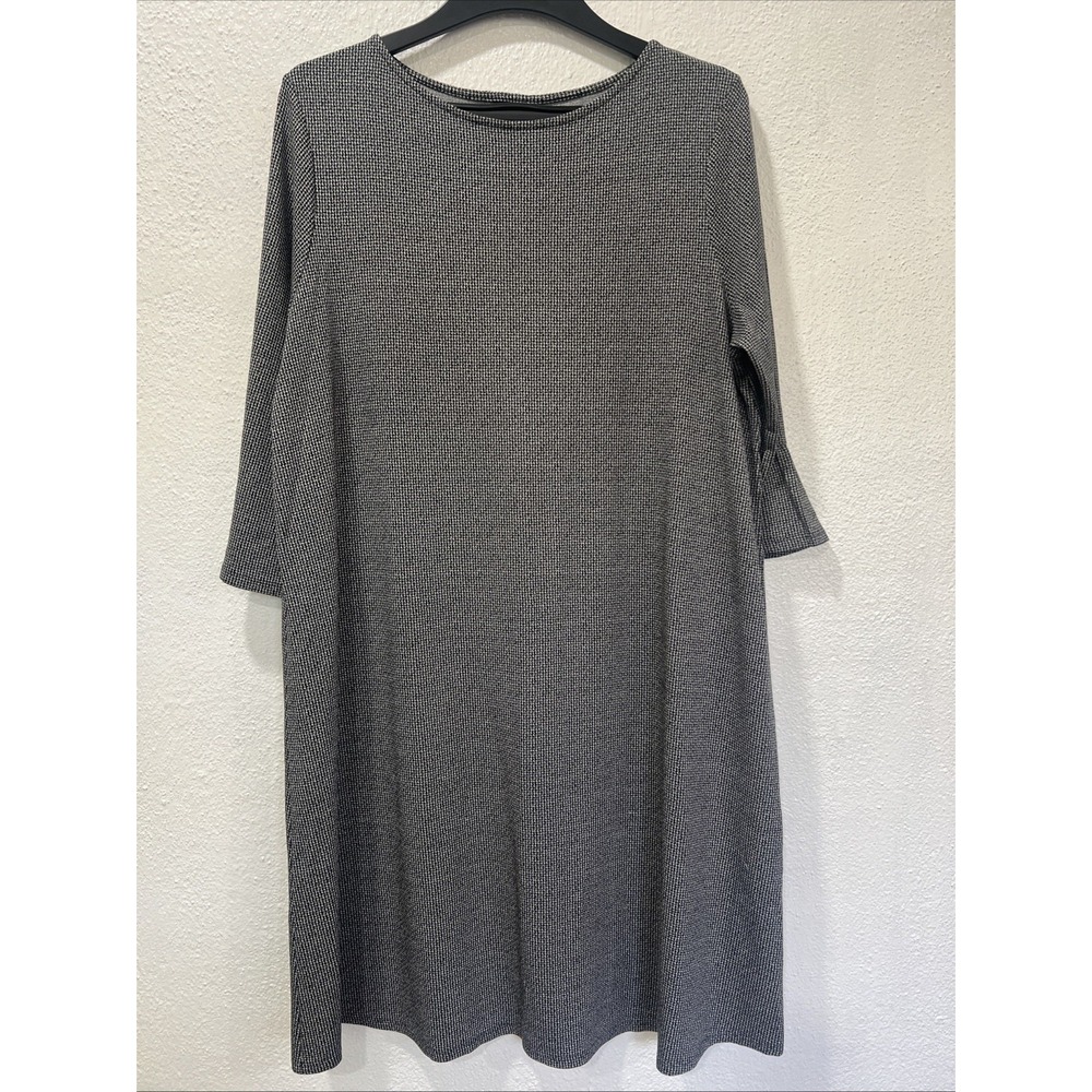 J Jill Womens Wearever Black Houndstooth Dress Size XL Petite Bell Sleeve A line